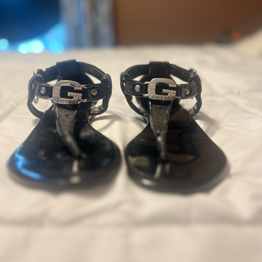 Guess Glossy Black Logo Sandals